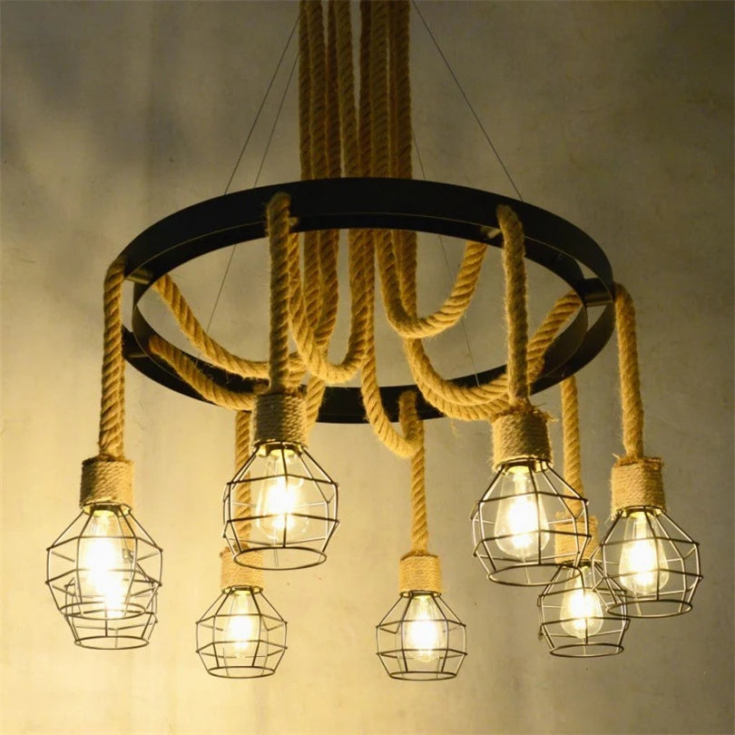 suspension vintage en corde de chanvre pour restaurant café bar