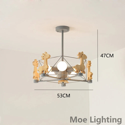 Pendelleuchte Giraffe aus Holz mit LED für Kinder - vue 13 sur 12