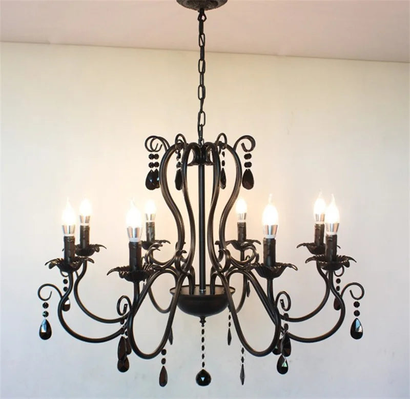 lustre industriel rétro en fer forgé avec cristaux pour décoration intérieure - vue 3 sur 6
