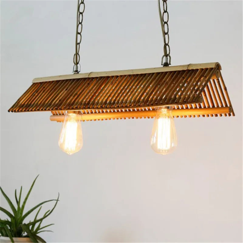 lustre en bambou vintage pour café bar et restaurant - vue 5 sur 9