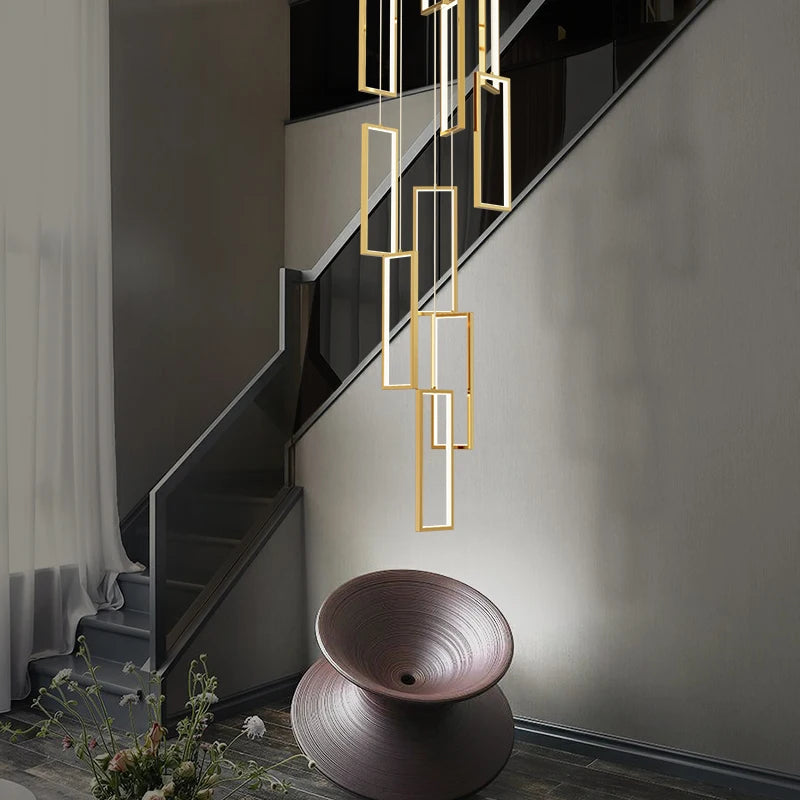 lustre led rectangulaire moderne en cuivre pour escaliers et loft - vue 5 sur 15