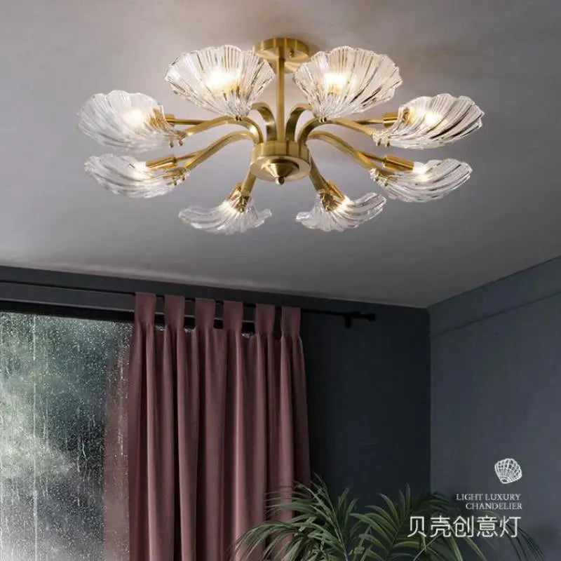 plafonnier en verre antique coquille cuivre lumière moderne design élégant - vue 4 sur 7