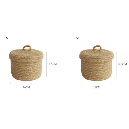 Cosmetics Storage Box, Jute Woven Basket, Tabletop Key, Remote Control Container, Snack Case with Cover Organizer, ECO Friendly - vue 9 sur 11