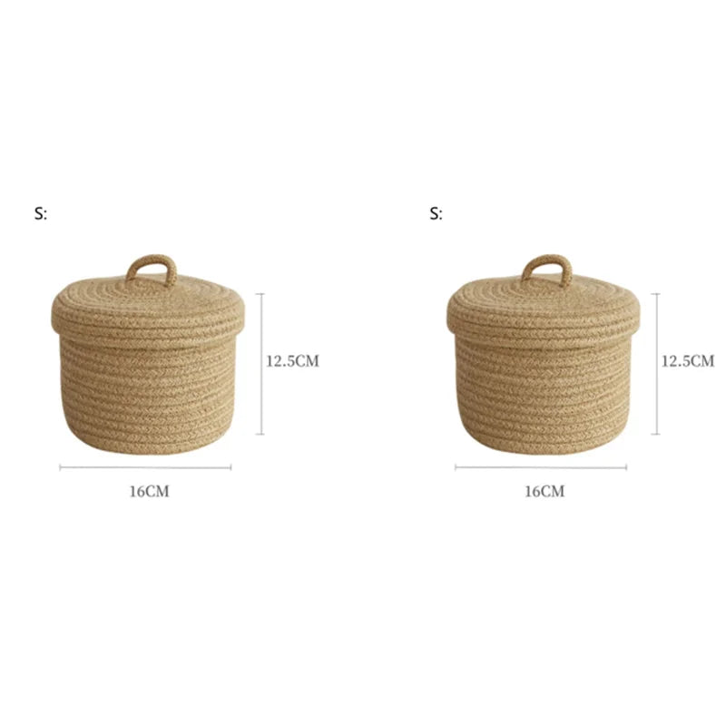 Cosmetics Storage Box, Jute Woven Basket, Tabletop Key, Remote Control Container, Snack Case with Cover Organizer, ECO Friendly - vue 8 sur 11