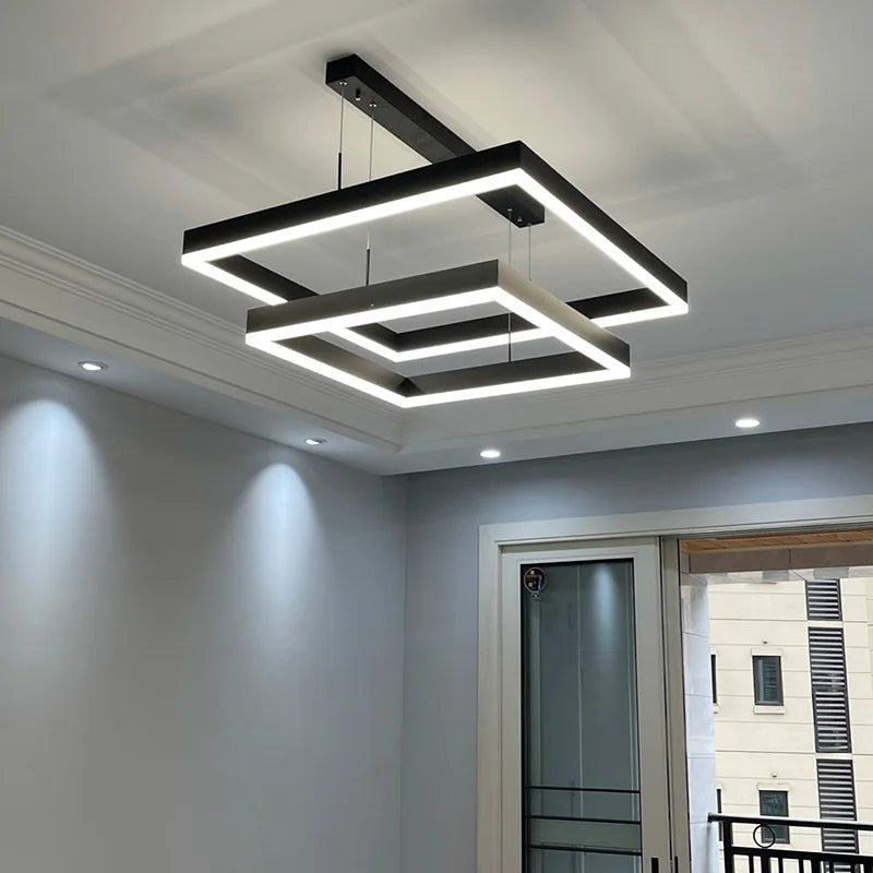2024Modern Chandelier Square bedroom Chandelier Lighting  Hanging Lamp Home Lighting Samsarah Lighting - vue 3 sur 11