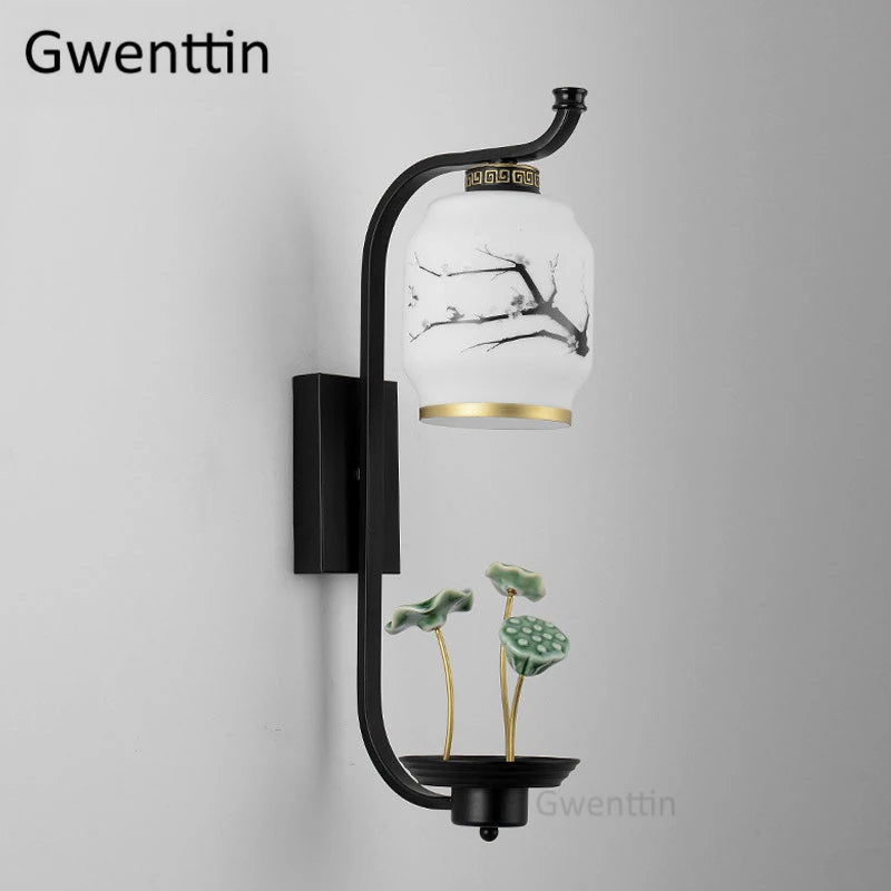 Vintage Wandleuchte aus Glasstoff im chinesischen Stil