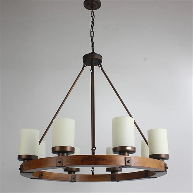 lustre rétro en bois massif et fer pour villa café musée