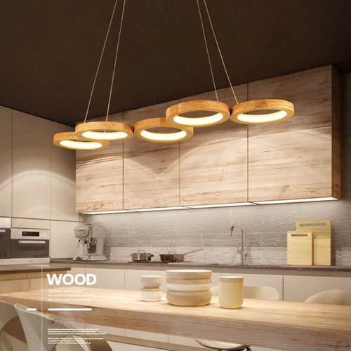 suspension led moderne en bois pour table de cuisine