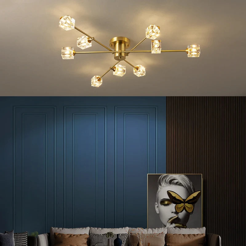 plafonnier en cuivre moderne design nordique cristal luxe - vue 5 sur 9