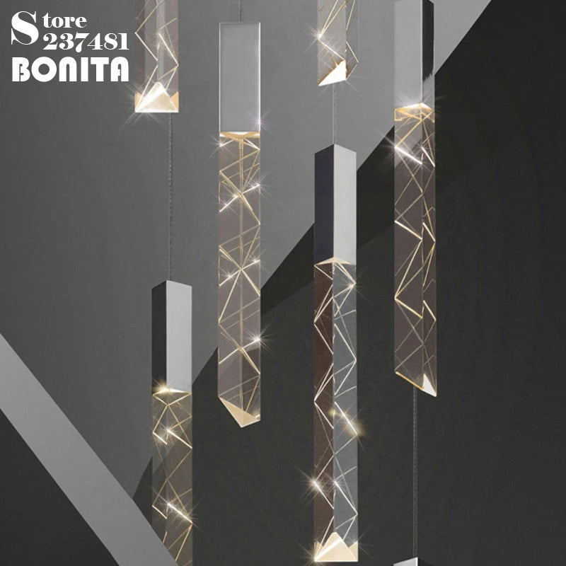 suspension moderne en cristal à long tube colimaçon sculpté - vue 5 sur 12