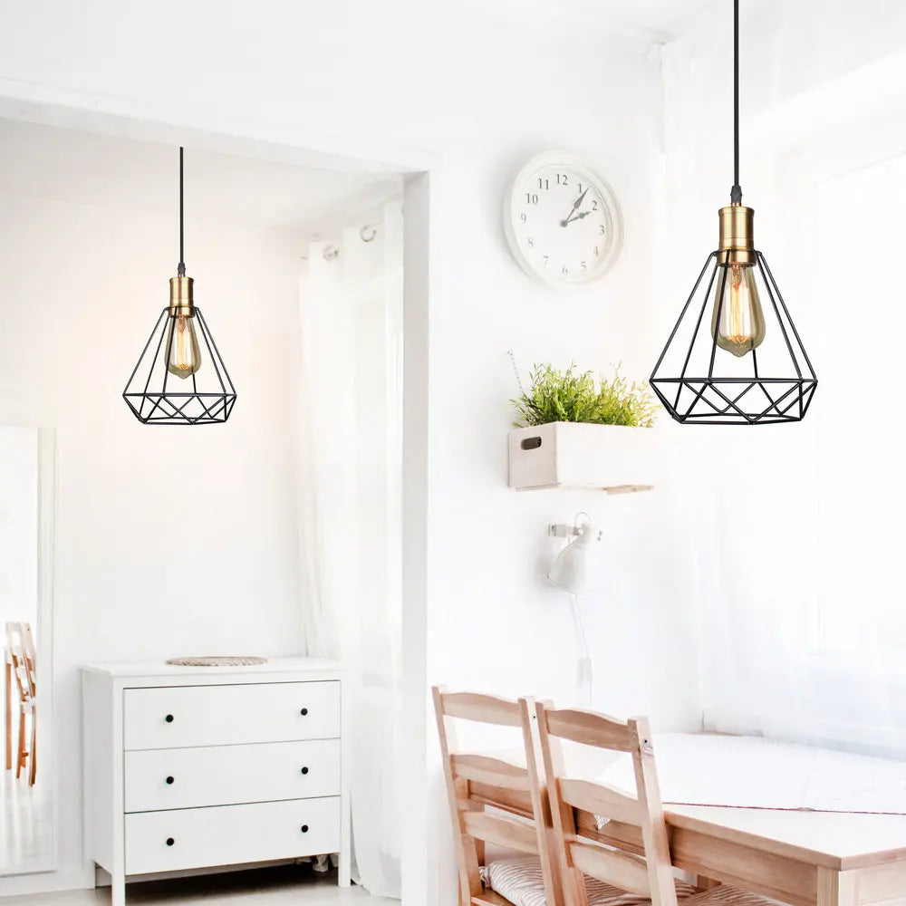 suspension lampe vintage industriel cage fer art diamant - vue 3 sur 9