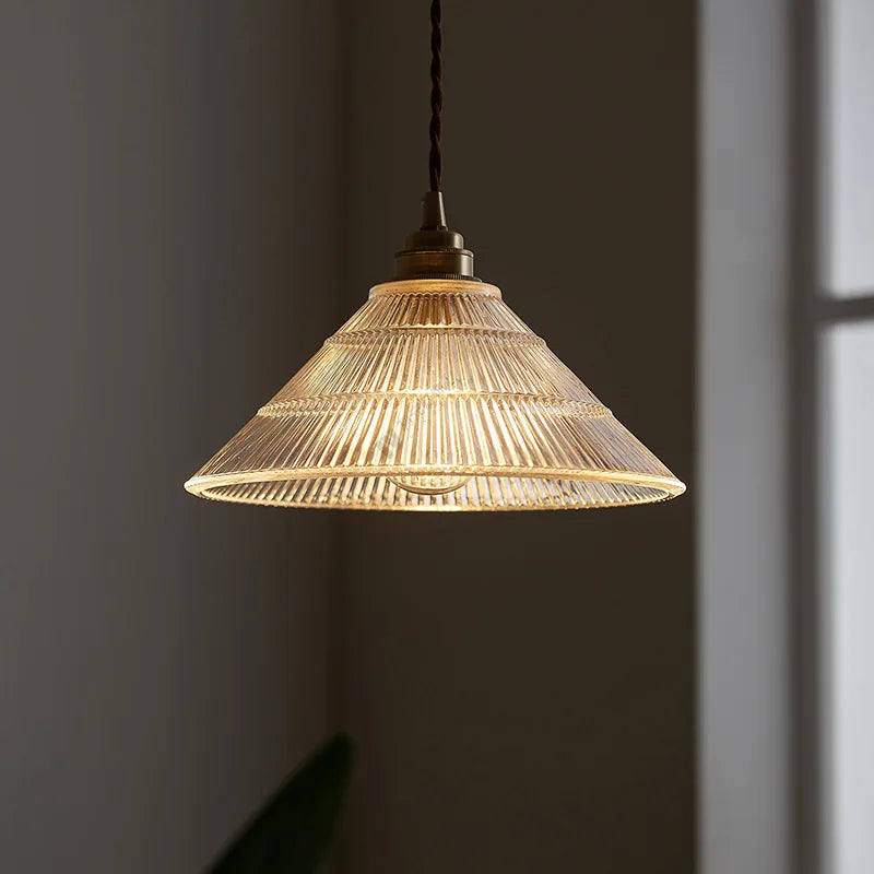 suspension nordique en laiton et verre style rétro américain - vue 4 sur 7
