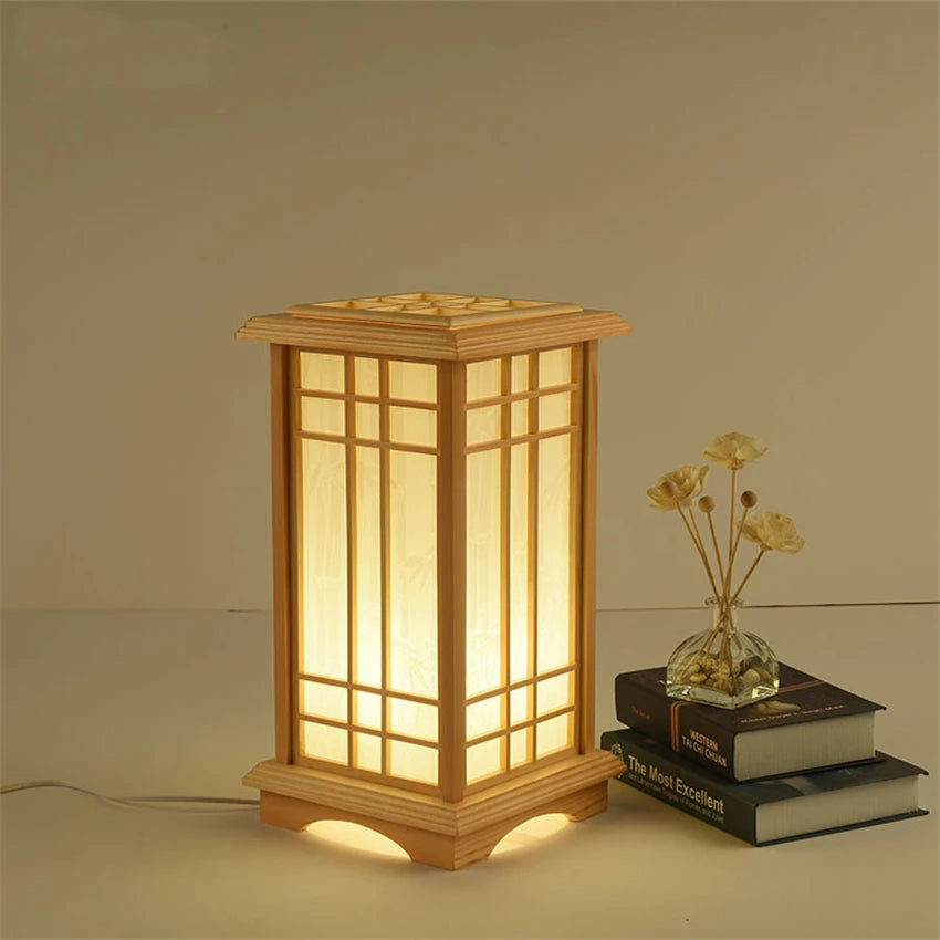lampadaire carré en chêne massif style tatami japonais led - vue 3 sur 8