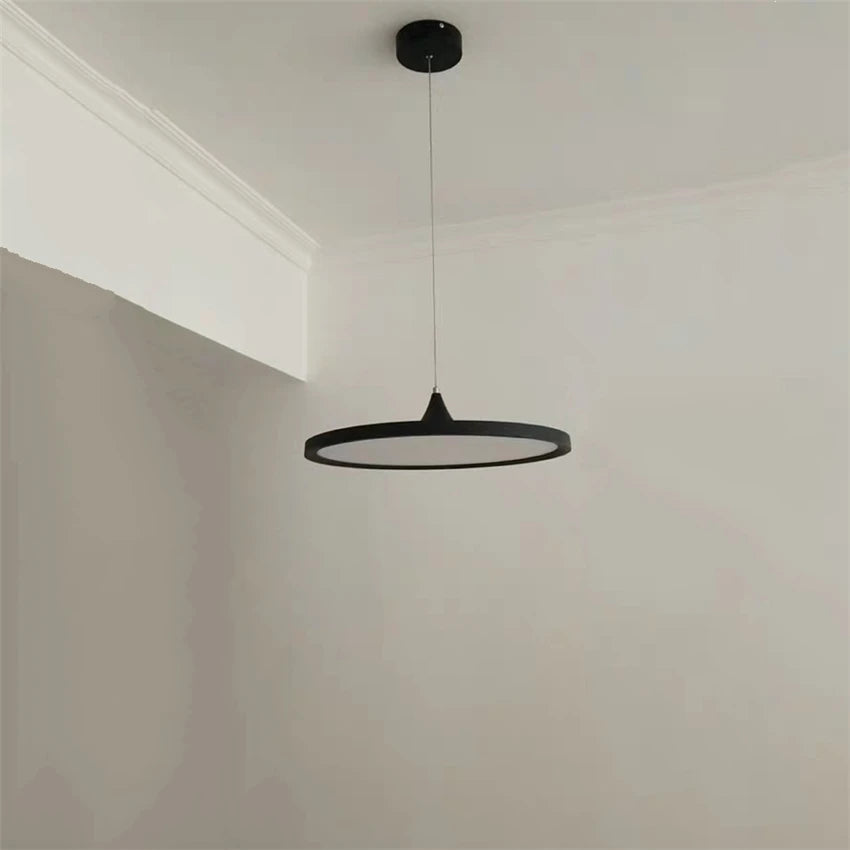 Nordische runde LED-Pendelleuchte aus schwarzem Eisen – schlichtes Design - vue 4 sur 7