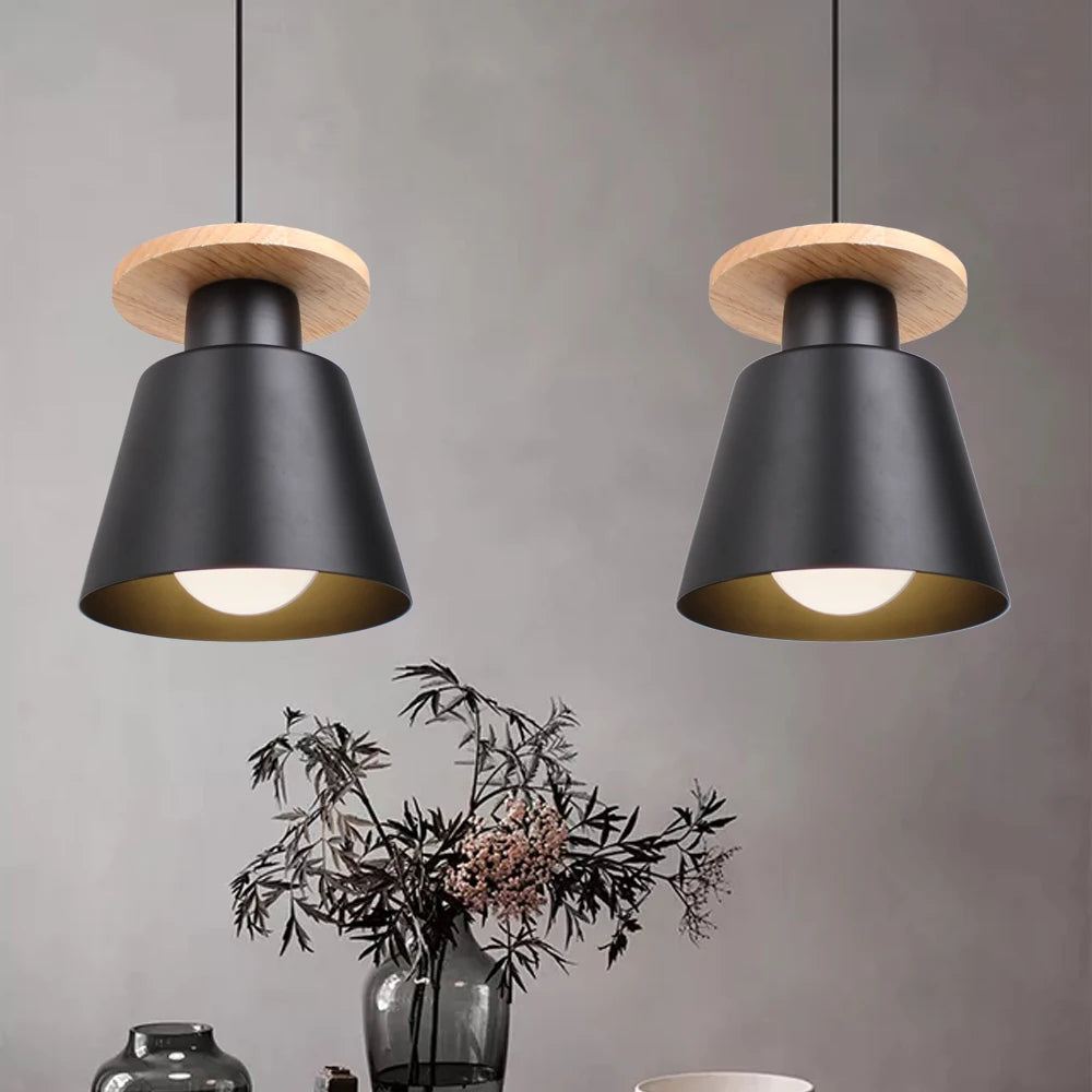 lampe led suspendue design nordique en bois pour bar hôtel - vue 7 sur 8