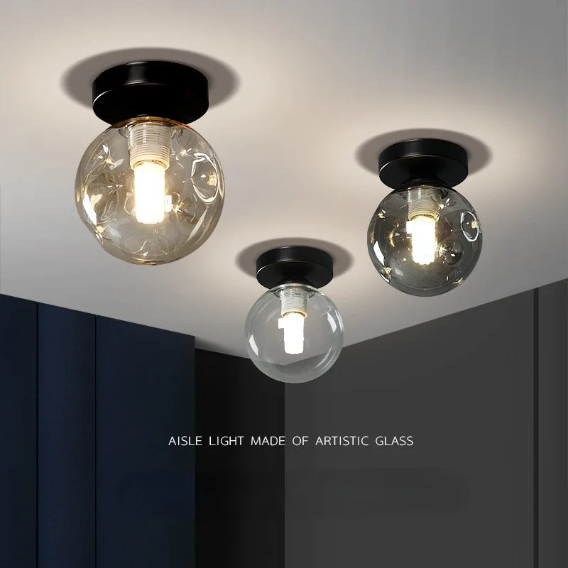 lampe de plafond nordique moderne boule de verre led - vue 3 sur 8