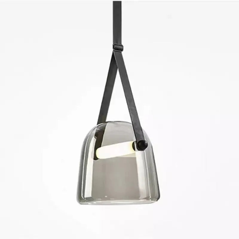 lustre moderne en verre et cuir avec led pour décoration maison