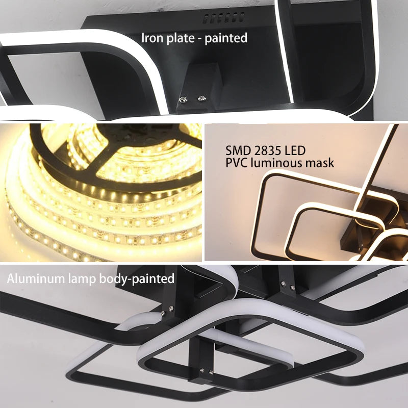 FANPINFANDO Rectangle acrylique aluminium plafond moderne à LEDs lumières pour salon chambre blanc/noir Led plafonniers - vue 7 sur 12