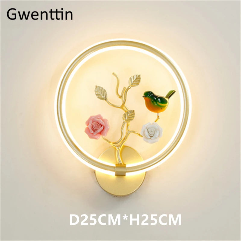 applique murale ronde à led fleur et oiseau décoratif pour intérieur - vue 6 sur 20