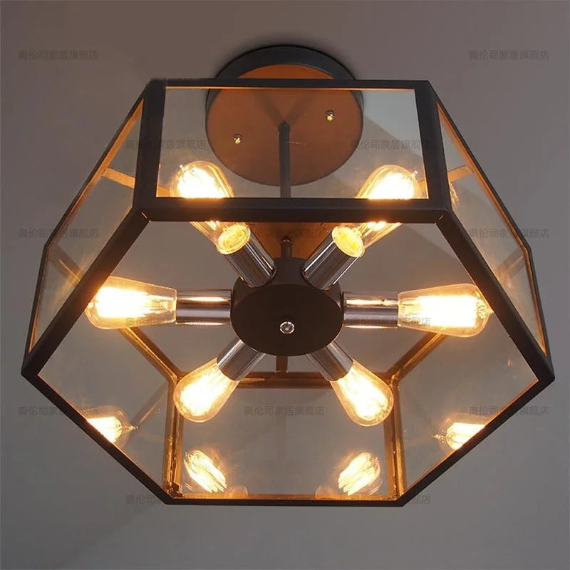 plafonnier hexagonal en verre style rétro pour café bar restaurant - vue 6 sur 6