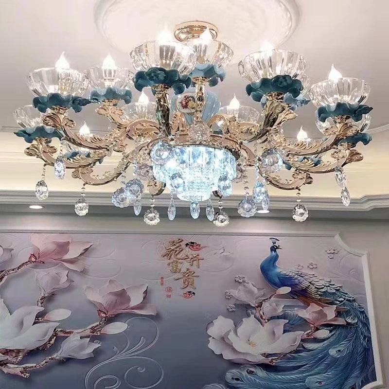 lustre en cristal moderne avec éclairage suspendu en métal - vue 6 sur 13