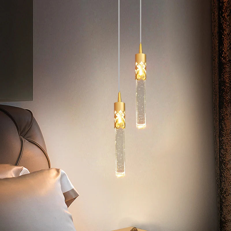 Lampe suspension cristal luxe télécommande alu 220V LED - vue 3 sur 14