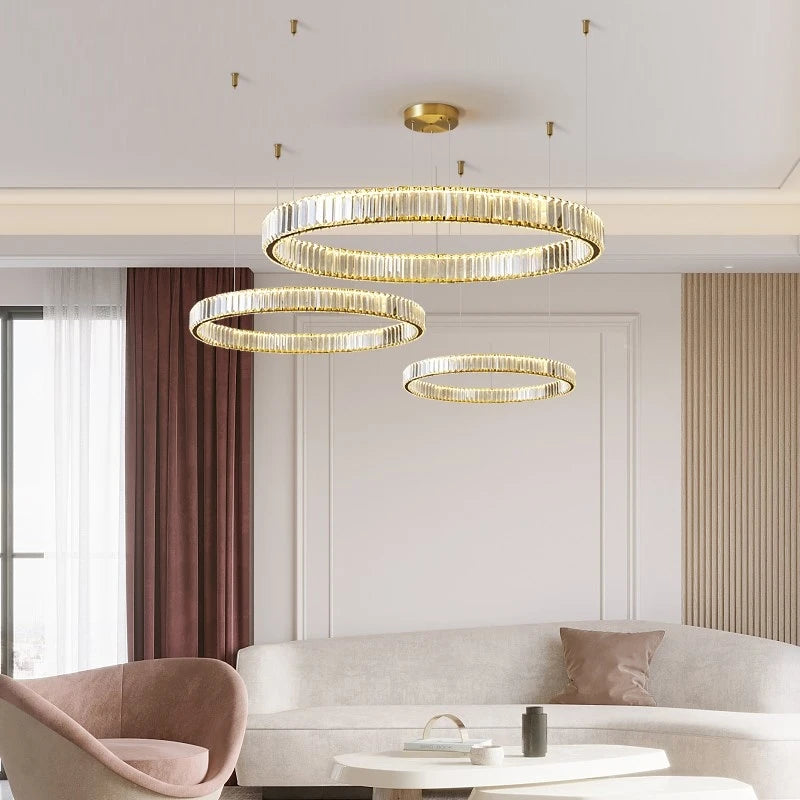 lustre led moderne de luxe en cristal et acier pour maison restaurant - vue 3 sur 6