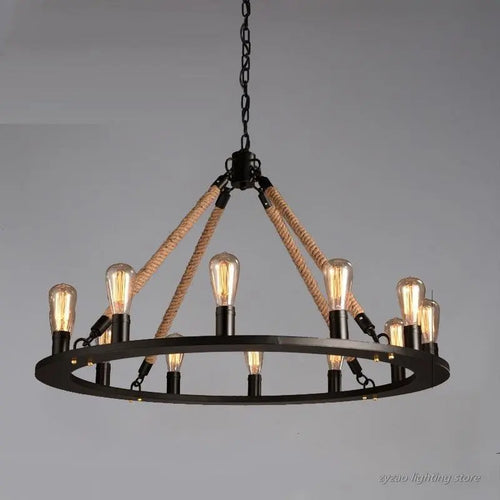 Industrielle Retro-Pendelleuchte mit Hanfseil im Vintage-Stil - vue 2 sur 24
