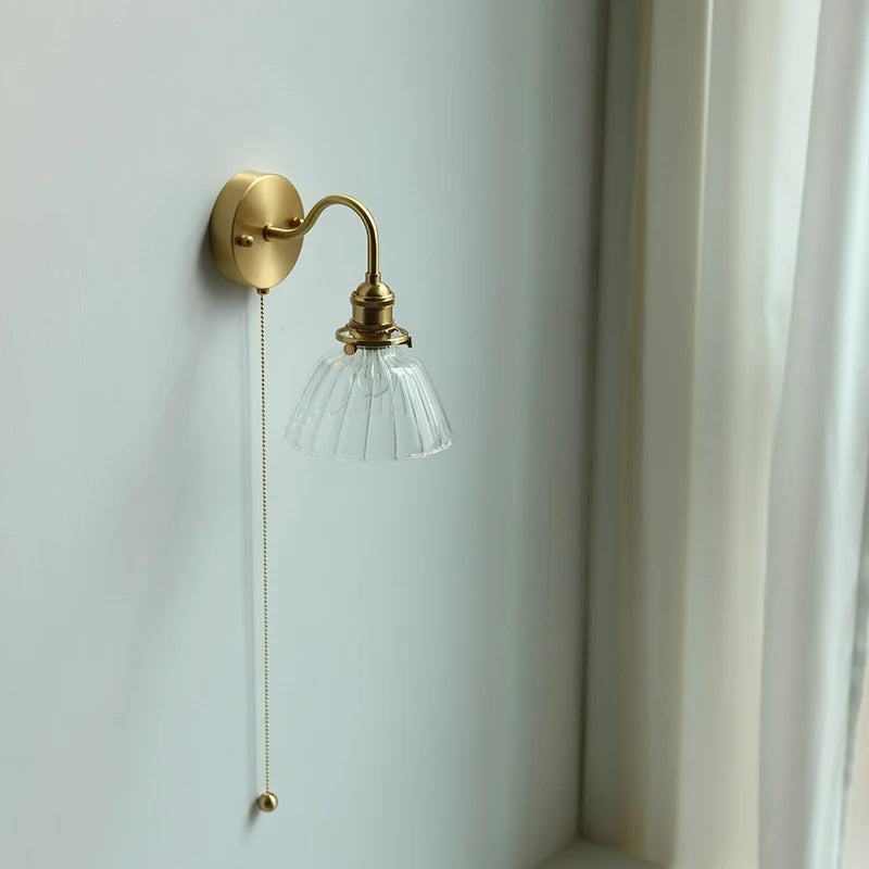 applique murale nordique moderne LED lampe à côté de l'interrupteur à chaîne chambre salle de bain miroir escalier lumière verre cuivre - vue 6 sur 23