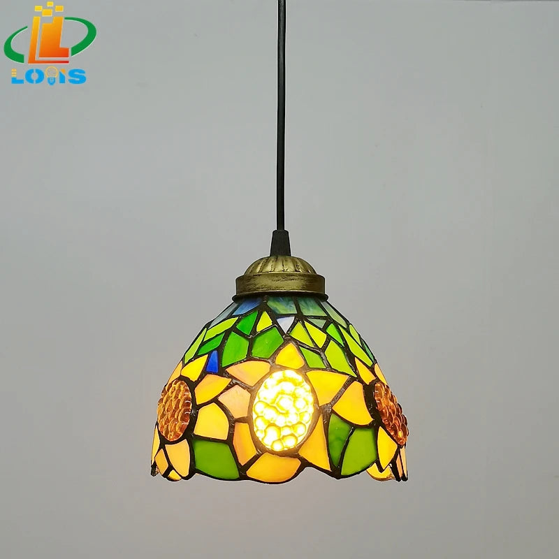 lustre style européen tournesol en verre vintage pour bar - vue 4 sur 8