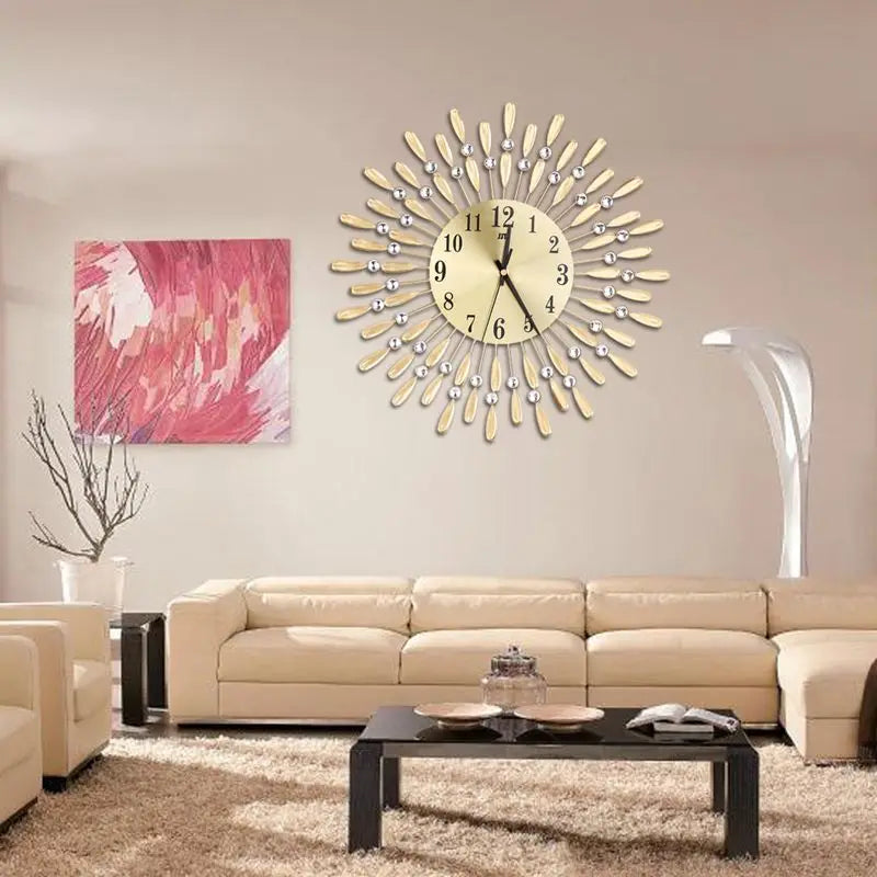 horloge murale 3d grande taille style soleil avec strass brillants - vue 3 sur 7