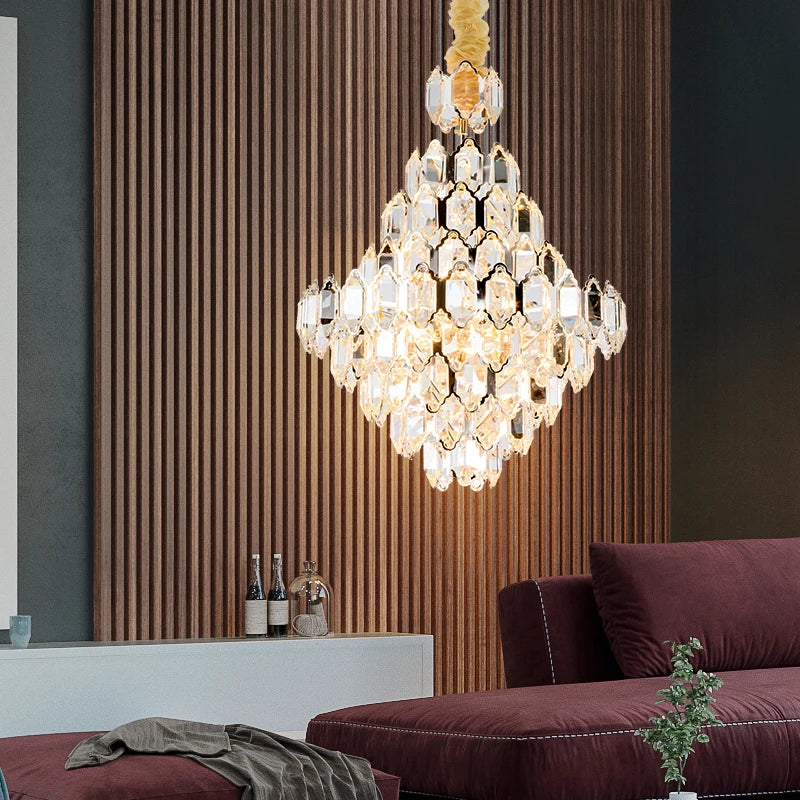 lustre moderne en cristal design avec éclairage led - vue 5 sur 16