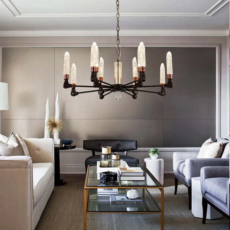 lustre nordique créatif en fer et cristal moderne - vue 4 sur 19