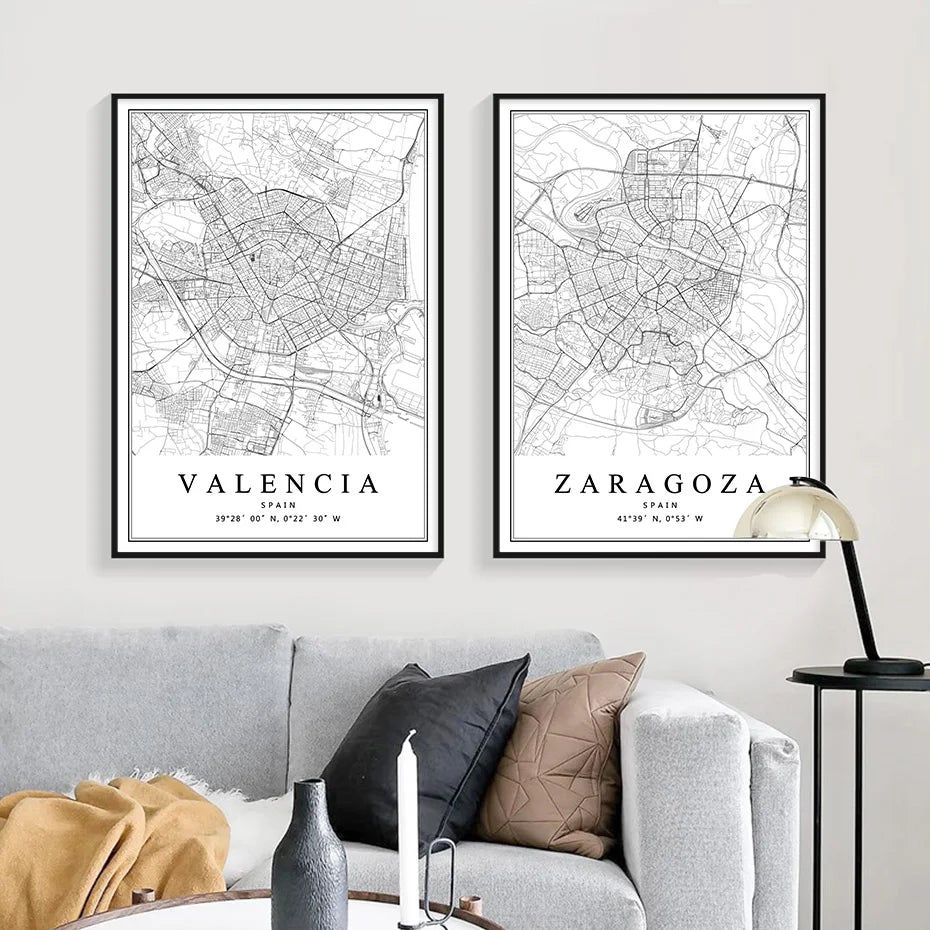 carte artistique des villes espagnoles pour décoration intérieure - vue 5 sur 12
