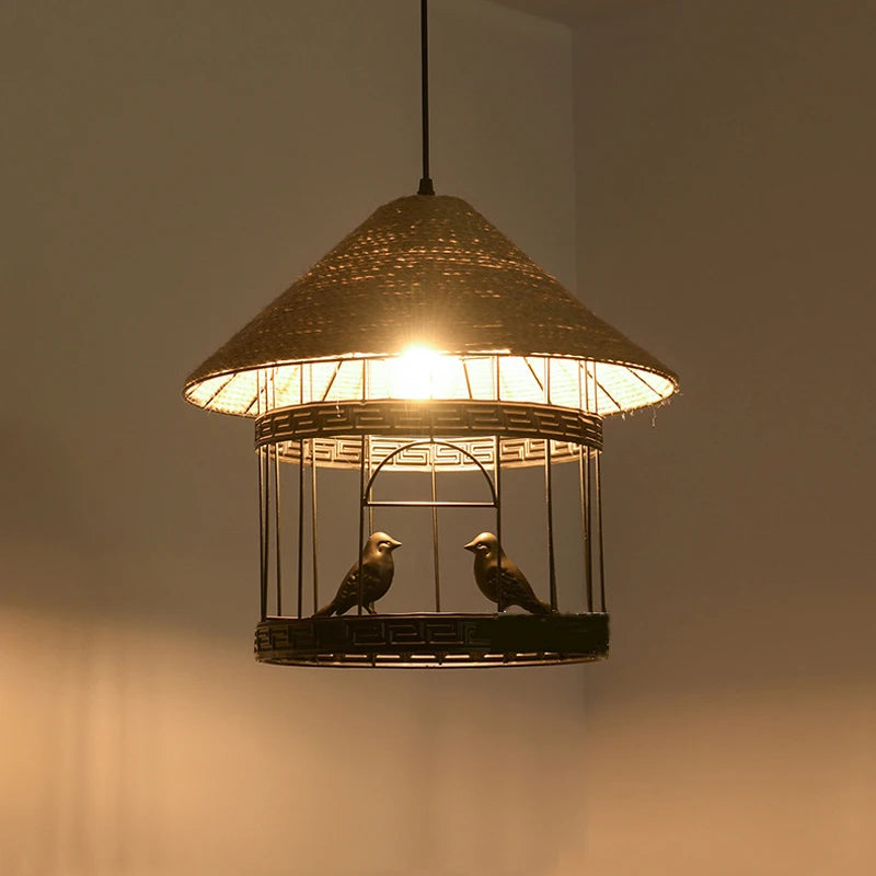 lustre suspension cage à oiseaux style industriel loft - vue 4 sur 7