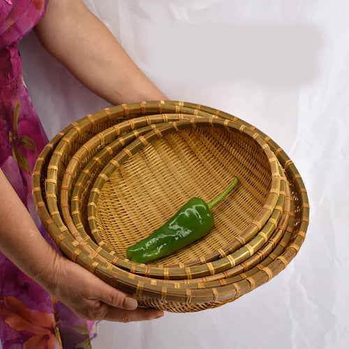 Natural Eco-Friendly Handmade Bamboo Basket, Rattan Storage Basket, Fruit, Vegetables, Bread, Home Organizer - vue 5 sur 8