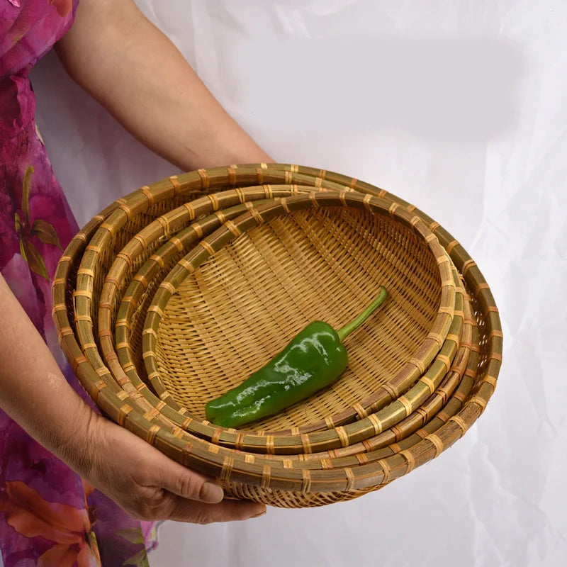 Natural Eco-Friendly Handmade Bamboo Basket, Rattan Storage Basket, Fruit, Vegetables, Bread, Home Organizer - vue 4 sur 8