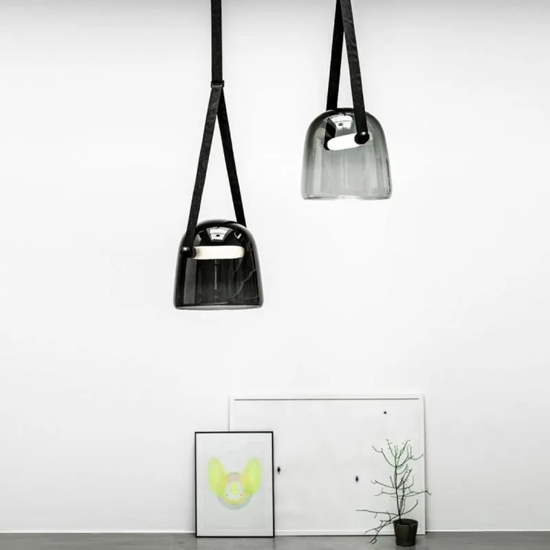 lustre moderne en verre et cuir avec led pour décoration maison