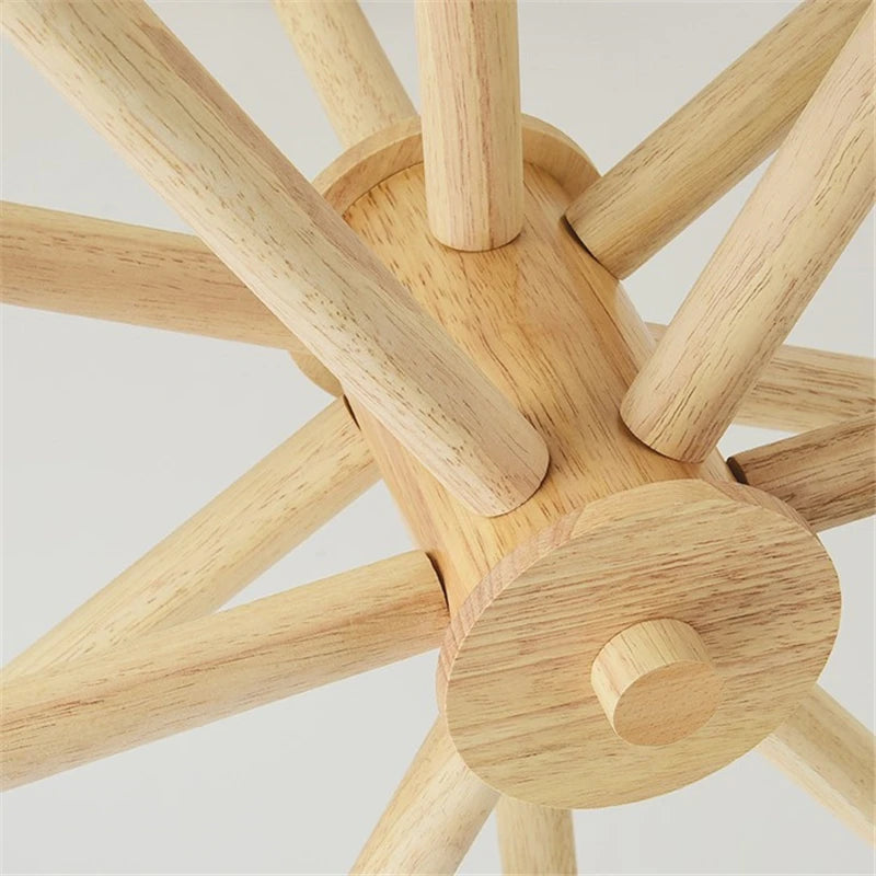 lustre nordique led en bois massif moderne rond - vue 5 sur 10