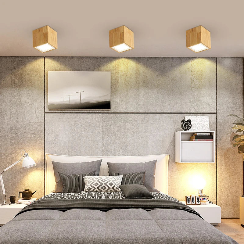 plafonnier en bois moderne design créatif rond luminaires intérieurs - vue 8 sur 16