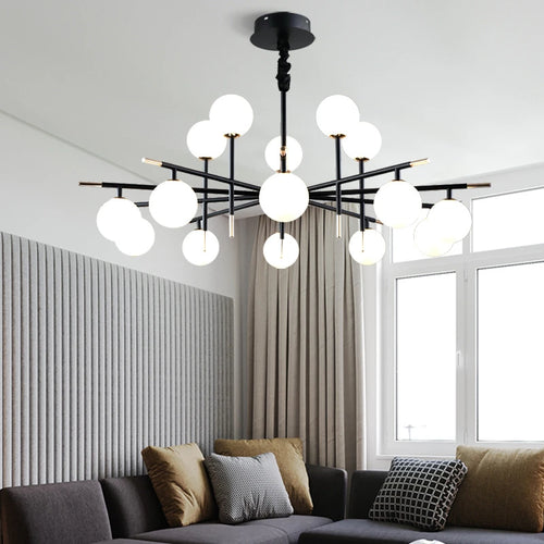 lustre nordique en fer avec boule de verre led pour restaurant