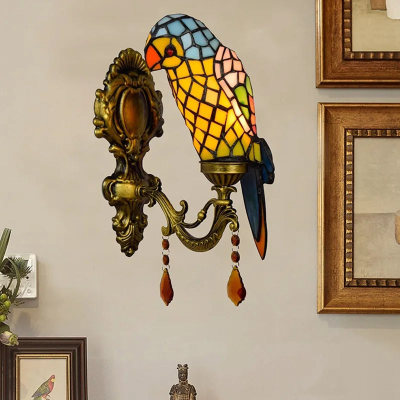 Design-Wandleuchte aus farbigem Glas mit Papageienmotiv - vue 5 sur 20