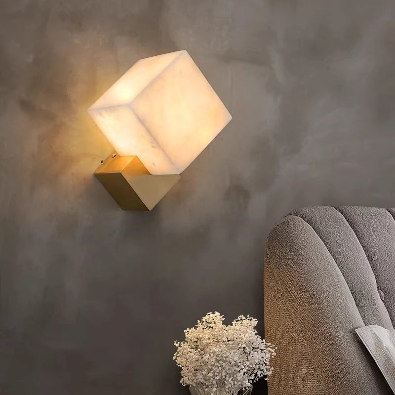 Applique murale de luxe en jade Luminaires LED modernes décoration de la maison étude salon chambre chevet carré en marbre Luminaires - vue 4 sur 7
