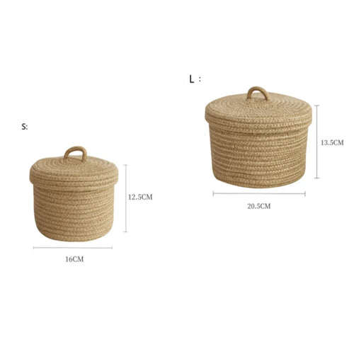 Cosmetics Storage Box, Jute Woven Basket, Tabletop Key, Remote Control Container, Snack Case with Cover Organizer, ECO Friendly - vue 12 sur 11
