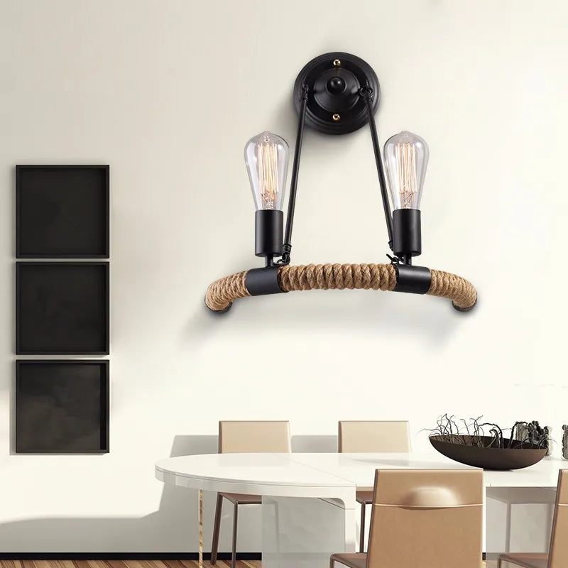 applique murale vintage en corde de chanvre pour loft et bar