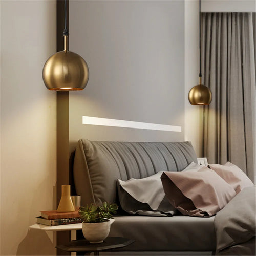 Pendelleuchte mit messingfarbenem Lampenschirm im amerikanischen Stil LED für Innenbeleuchtung Loft - vue 4 sur 7