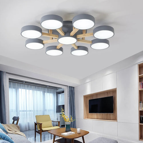 LED-Deckenleuchte modernes Design aus Acryl und Holz Molekularform - vue 2 sur 11
