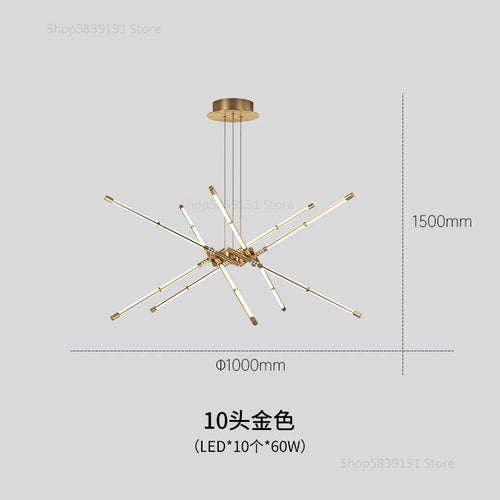 lustre moderne simple en cuivre de luxe suspendu - vue 10 sur 12