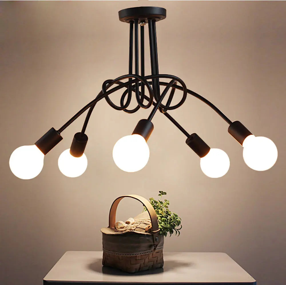 lustre vintage en fer avec 3/5 prises éclairage nordique moderne - vue 3 sur 16