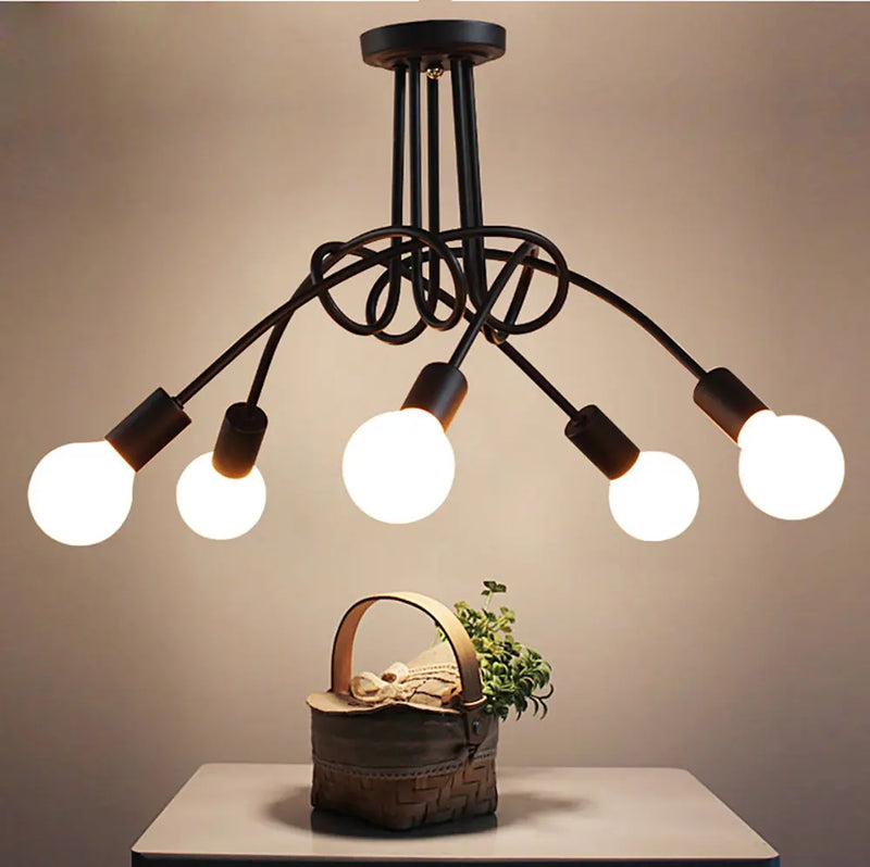 lustre vintage en fer avec 3/5 prises éclairage nordique moderne